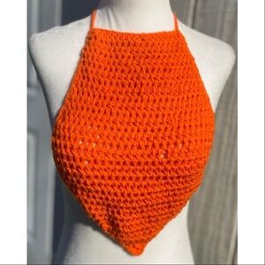 ✨🎃🧡💫Handmade Crochet Orange Cropped Halter Top